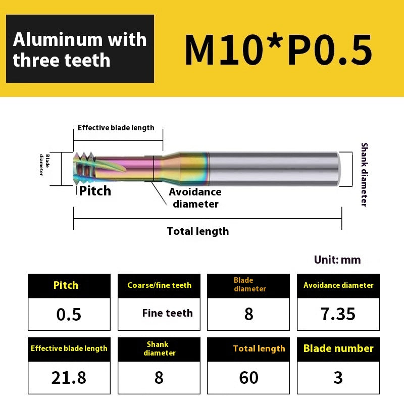 2136-65° aluminum with colorful thread milling cutter lengthened single tooth three-tooth full thread machining center tungsten carbide milling cutter M3M4M5 Shandong Denso Pricision Tools Co.,Ltd.